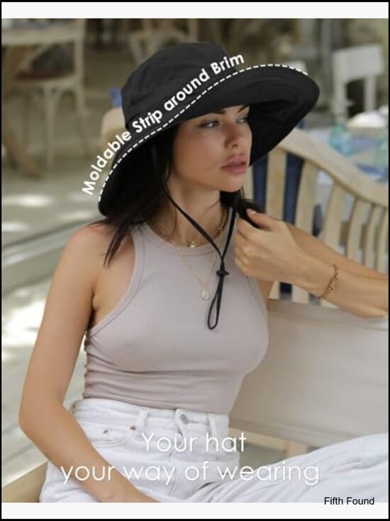 Adjustable Wide Brim Sun Hat with Ponytail Hole Foldable Cotton